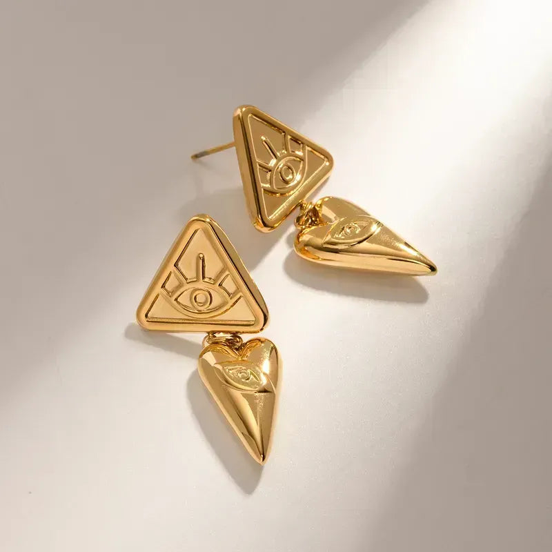 Evil eye gold drop earrings