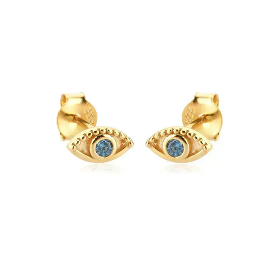 Evil eye gold stud earrings