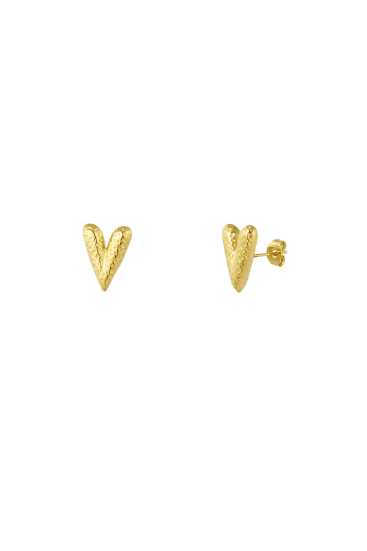 Structured Heart Shaped 18k Gold Stud Earrings
